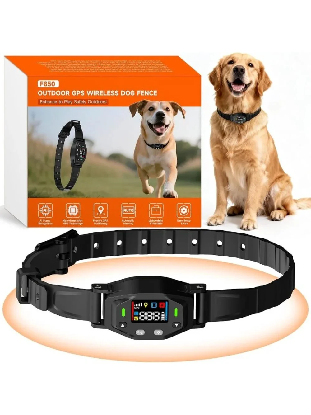 GPS Electric Fence for Dogs Wireless System GPS Collar F850 4 zone 3 modes New